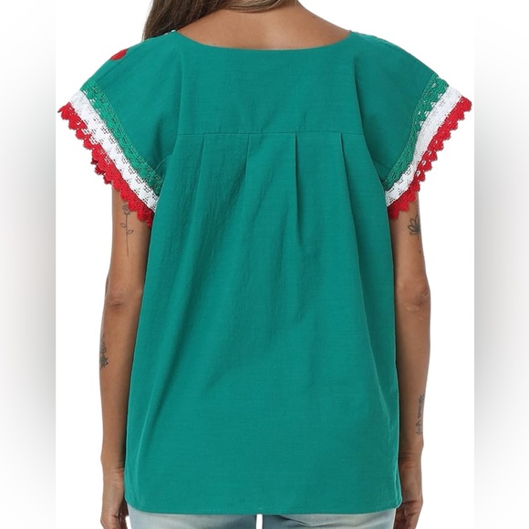 YZXDORWJ Mexican Embroidered Lace Traditional Colorful Blouse Tricolor Top NWT - Picture 7 of 10